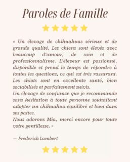 Merci infiniment pour vos messages, vos retours et votre confiance 🤍
Chaque témoignage nous touche énormément et nous rappelle pourquoi nous faisons ce métier avec passion, exigence et engagement.Voici un nouveau retour de famille adoptante 🐾
Des mots qui ont du sens, et qui reflètent notre vision de l’élevage : respect, amour, équilibre, bien-être et suivi sérieux des chiots.Merci pour votre confiance, vraiment.
Et merci pour Mia, qui fait désormais partie d’une belle histoire ✨#elevagedechihuahua #élevageresponsable #chihuahualovers #élevagefamilial #chiots passion confiance amourdeschiens