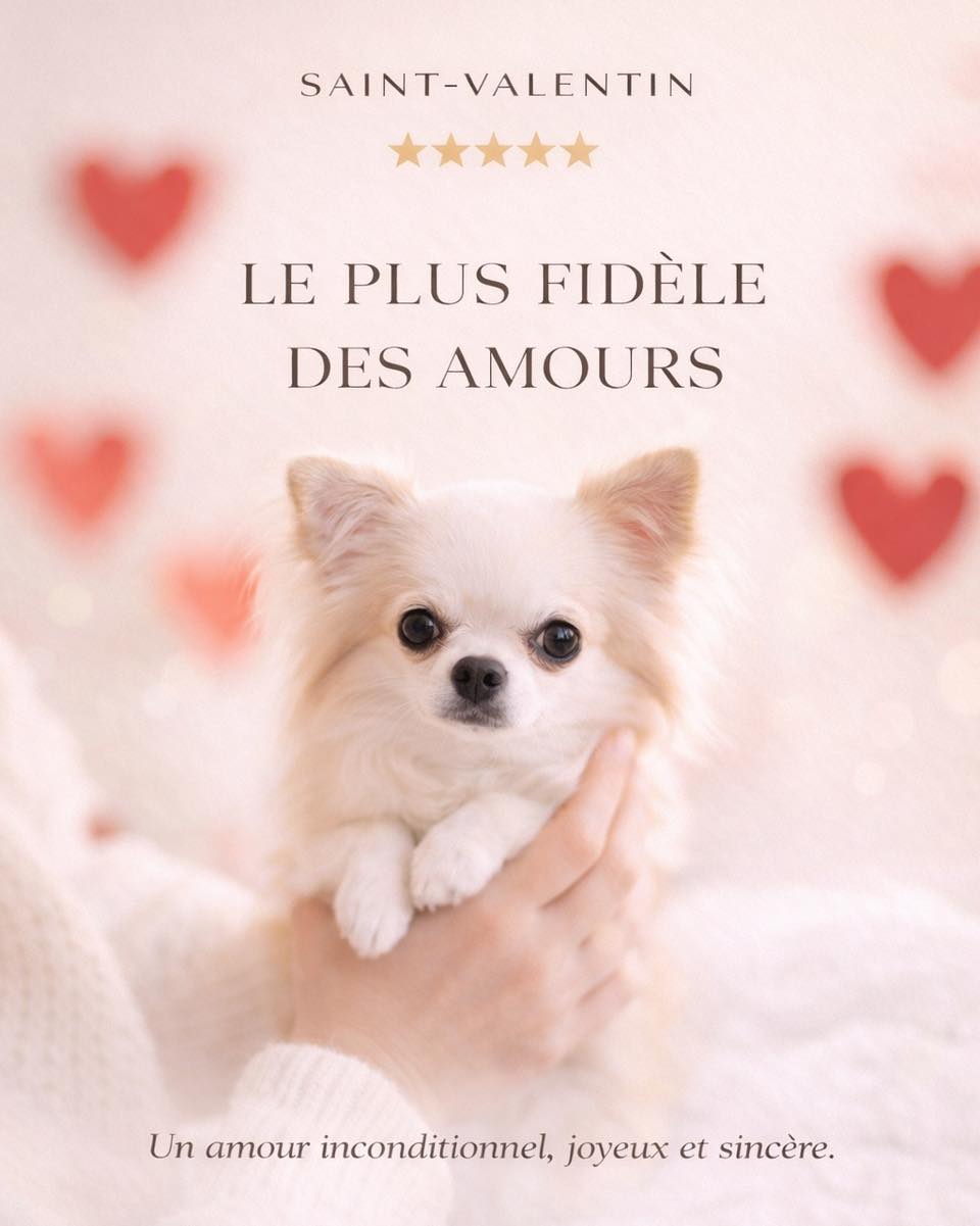 L’amour ne se raconte pas seulement entre humains…
Il se vit aussi dans ces petits regards pleins de confiance,
dans ces cœurs qui battent à quatre pattes.En ce jour de Saint-Valentin,
nous célébrons l’amour inconditionnel 🤍Celui qui ne juge pas,
qui rassure,
et qui reste pour la vie.Bonne fête à tous les amoureux…
et à leurs fidèles compagnons 🐾#SaintValentin
#AmourInconditionnel
#Chiot
#ChihuahuaLove
#PassionElevage
#ElevageResponsable
#ChiensDeCompagnie
#AmourPourLaVie
#Famille
#DogLovers