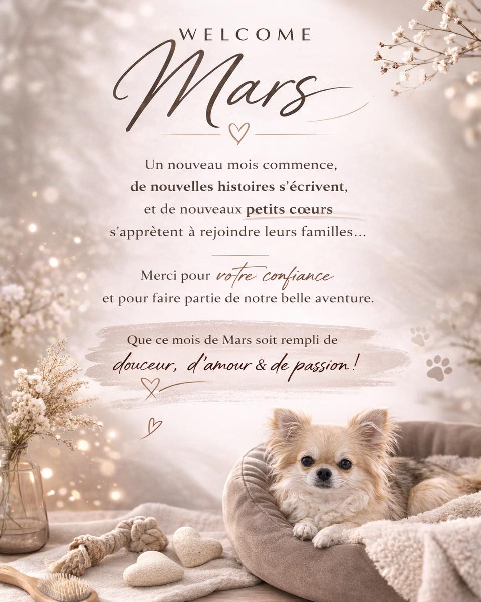 ✨ Welcome Mars ✨Un nouveau mois commence… et avec lui de belles rencontres, de nouvelles familles et toujours autant d’amour pour nos petits trésors 🐾🤍Merci du fond du cœur pour votre confiance et pour tous vos messages qui nous touchent énormément chaque jour. C’est grâce à vous que cette belle aventure continue 🌿Plusieurs chiots Chihuahua LOF sont actuellement disponibles et bientôt prêts à rejoindre leurs familles pour la vie 🥹
👉 Découvrez-les ici :
https://elevage-chihuahuas-lof.fr/chiots-chihuahua-disponibles/Que ce mois de mars soit rempli de douceur, de bonheur et de câlins 🫶#chihuahua #chihuahualof #chiotdisponible #elevagecanin #chiots