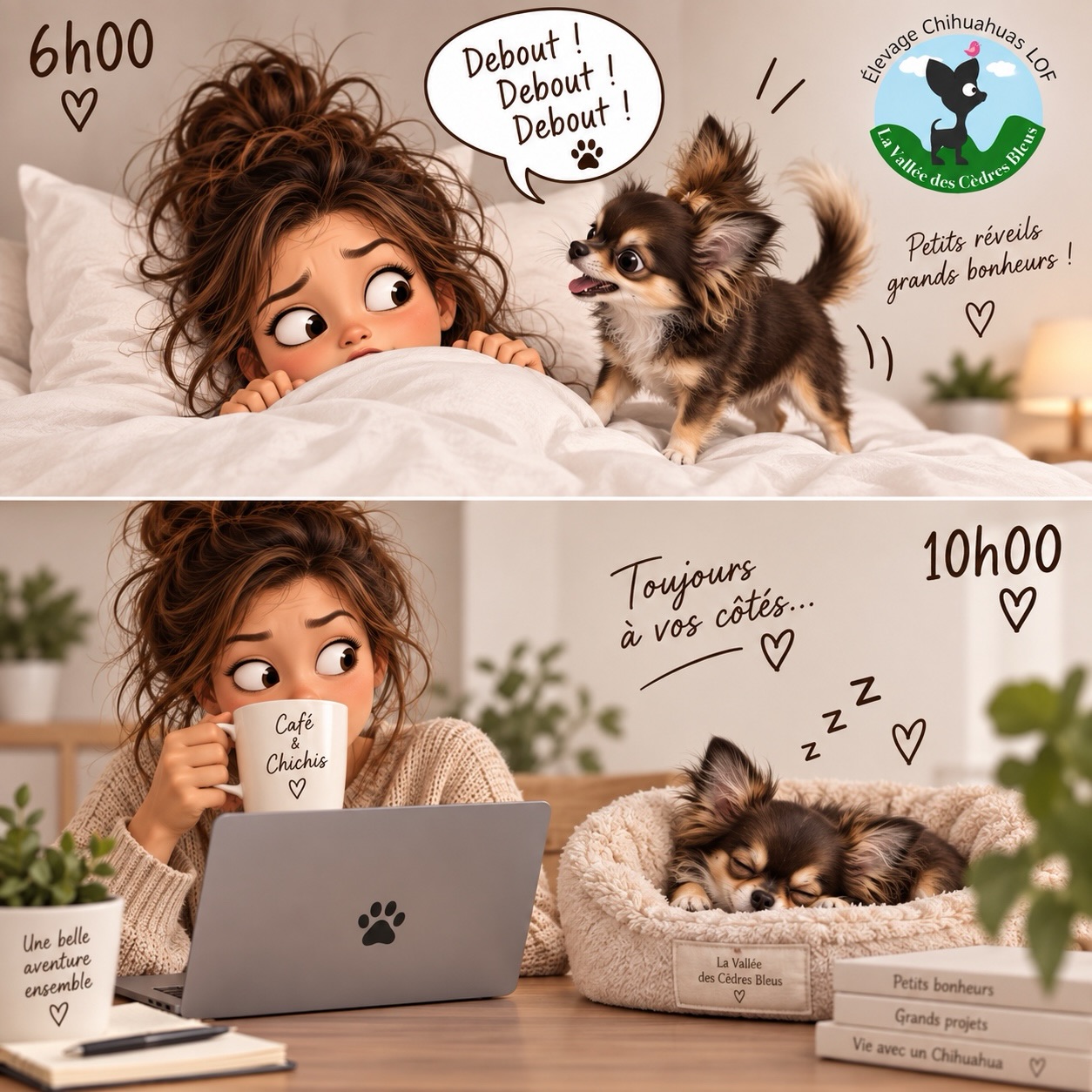 Dites-moi que vous avez un Chihuahua sans me dire que vous avez un Chihuahua… 😂🐾

⏰ 6h00 :
« DEBOUT !!! La journée commence ! » 🐶

☕ 10h00 :
Lui : profondément endormi, aucune culpabilité. 😴
Moi : déjà à mon 2ᵉ café en essayant de survivre à ma journée. 😂

Ils nous réveillent… juste pour pouvoir aller faire leur sieste tranquilles après. 🤣

👉 Allez, soyez honnêtes : à quelle heure votre Chihuahua vous réveille-t-il ? 👇
Et identifiez cette personne qui vit EXACTEMENT la même chose ! 😂

🤎 Chihuahuas de la Vallée des Cèdres Bleus

#Chihuahua #ChihuahuaLove #ChihuahuaLife #HumourChihuahua #VieAvecUnChihuahua