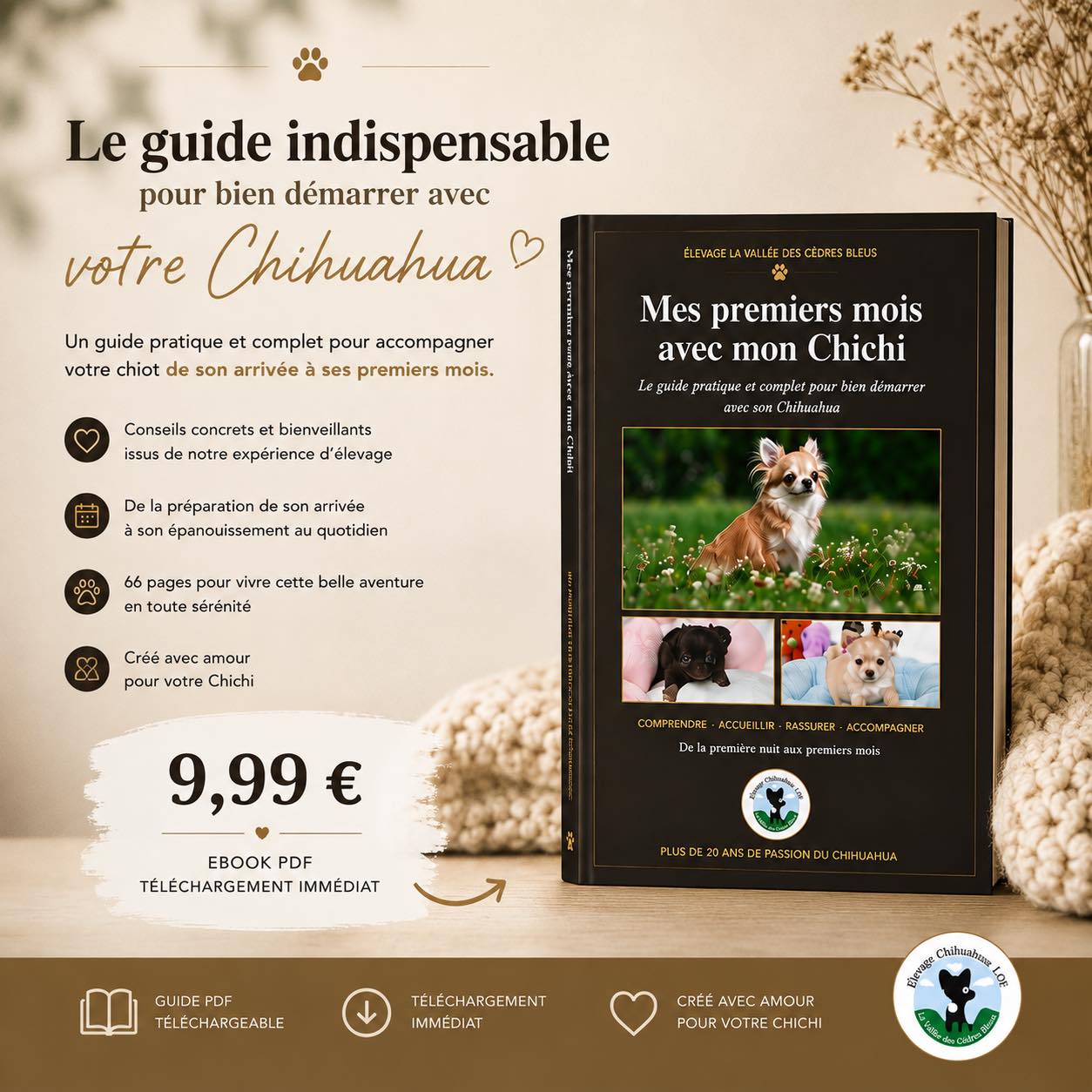 🐾 Une petite nouveauté à La Vallée des Cèdres Bleus…Depuis plus de 20 ans, nous accompagnons les familles qui accueillent un Chihuahua et, au fil des années, beaucoup de questions reviennent : la première nuit, l’alimentation, la propreté, l’éducation, les petites inquiétudes du quotidien…Nous avons donc décidé de rassembler notre expérience dans un guide :« Mes premiers mois avec mon Chichi »📖 66 pages consacrées aux premiers mois avec son Chihuahua
📲 Ebook au format PDF
🤎 Conseils issus de notre expérience d’élevage
⚡ Téléchargement immédiat9,99 €Il est désormais disponible sur notre site.👉 Retrouvez le guide via le lien dans notre bio.Et pour les familles qui nous suivent déjà : dites-nous en commentaire ce que vous auriez aimé savoir lorsque votre premier Chihuahua est arrivé à la maison. 🐾 #ebook #chihuahua #chiot #education #guide