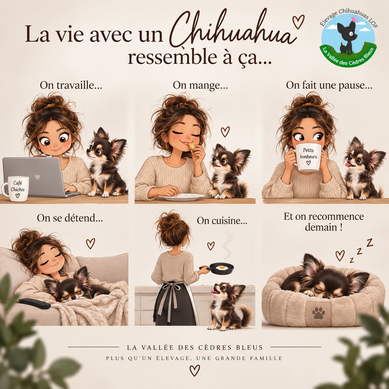 😂🐾 La vie avec un Chihuahua… vous confirmez ?
On travaille 💻 : il supervise.
On mange 🍽️ : il surveille chaque bouchée. 👀
On fait une pause ☕ : il est là.
On se détend 🛋️ : évidemment, il est collé à nous.
On cuisine 🍳 : soudainement, nous avons un assistant très motivé. 😂
Et quand vient enfin l’heure de dormir… 😴
Il recharge ses batteries pour recommencer exactement la même chose demain. 🤣🤎
Parce qu’au fond, avoir un Chihuahua, c’est surtout ne plus jamais rien faire seul ! 🐶
👇 Allez, dites-nous : quelle scène ressemble LE PLUS à votre quotidien ?
Et partagez à quelqu’un qui connaît beaucoup trop bien la vie avec un Chichi. 😂
🤎 Chihuahuas de la Vallée des Cèdres Bleus
#Chihuahua #ChihuahuaLove #ChihuahuaLife #VieAvecUnChihuahua #ChihuahuasDeFrance